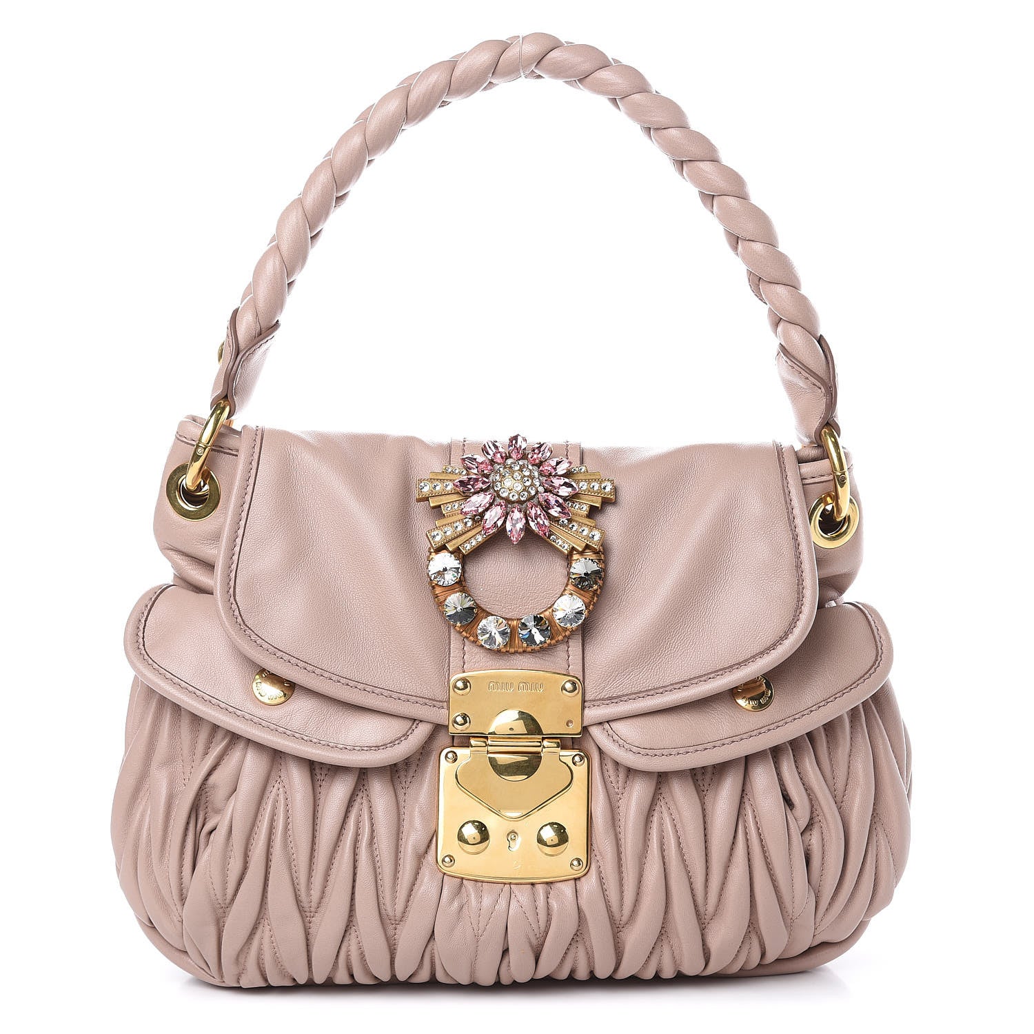Miu Miu Nappa Matelasse Crystal Coffer Top Handle Cammeo 1 of 9