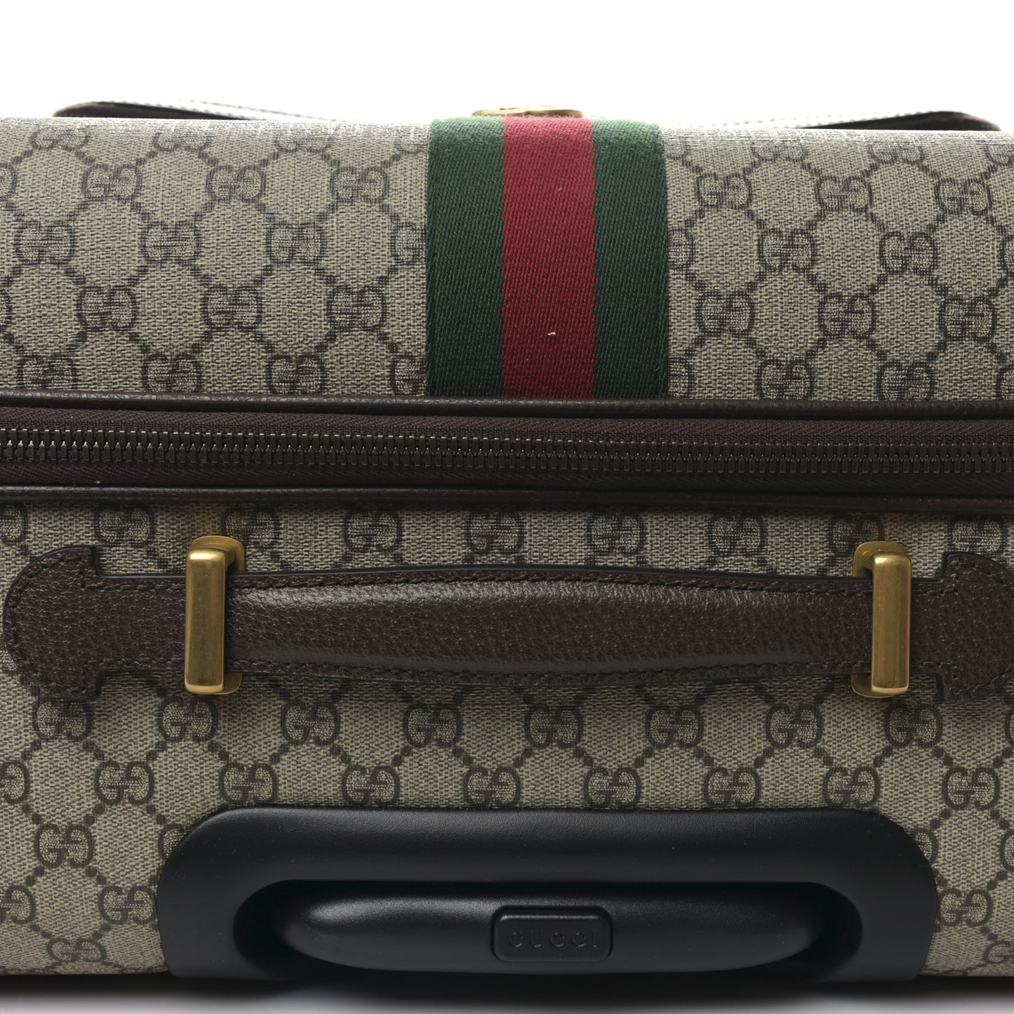 GG Supreme Monogram Textured Dollar Calfskin Web Large Savoy Trolley Suitcase Beige Ebony