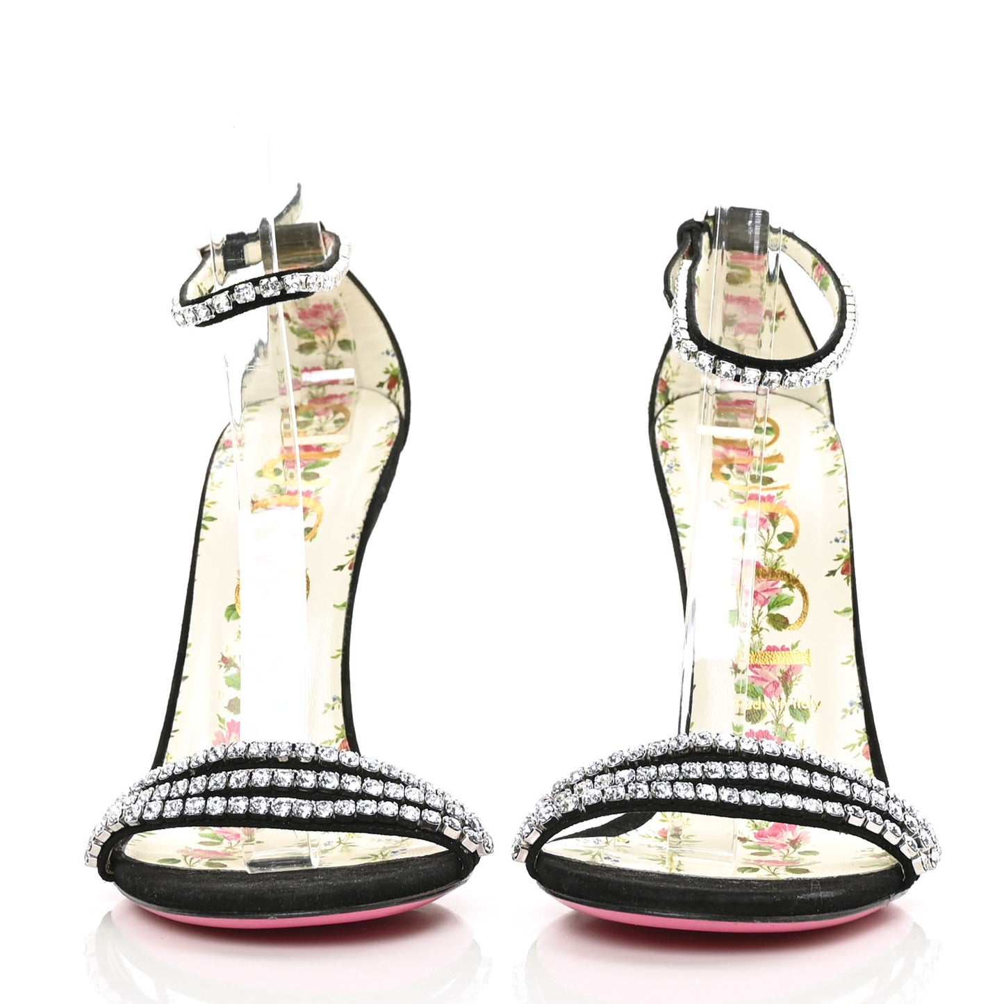 Kid Scamosciato Crystal Ankle Strap High Heel Sandals 39.5 Black