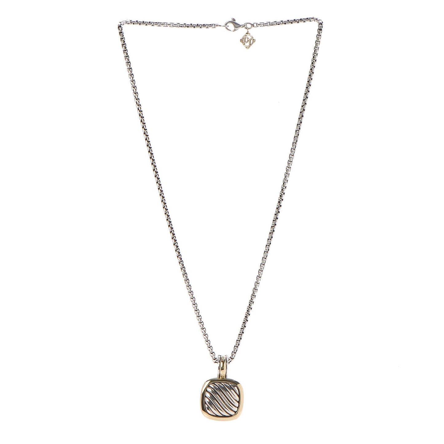 Sterling Silver 18K Gold 21mm Carved Cable Enhancer Pendant Necklace