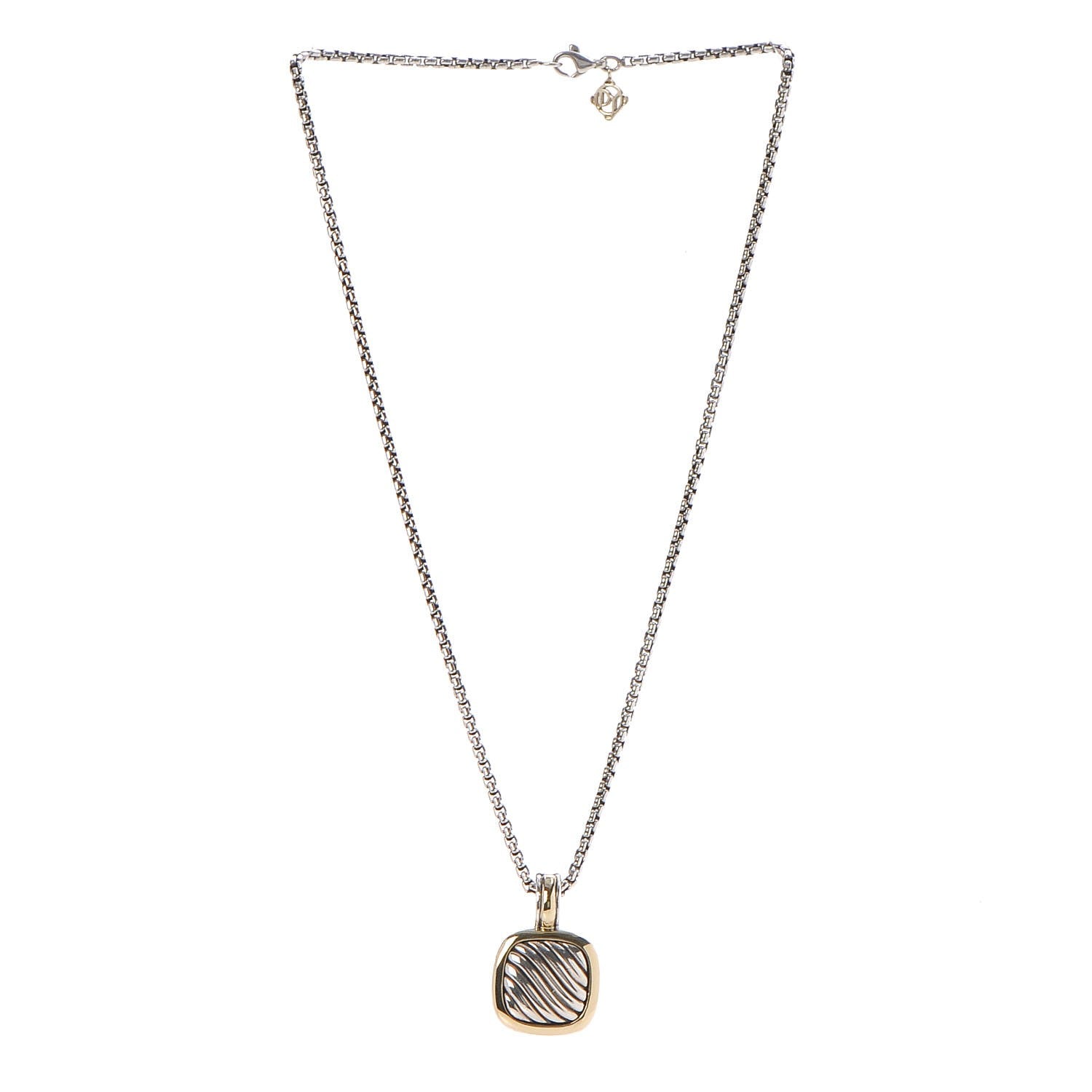 David Yurman Sterling Silver 18K Gold 21mm Carved Cable Enhancer Pendant Necklace 3 of 6