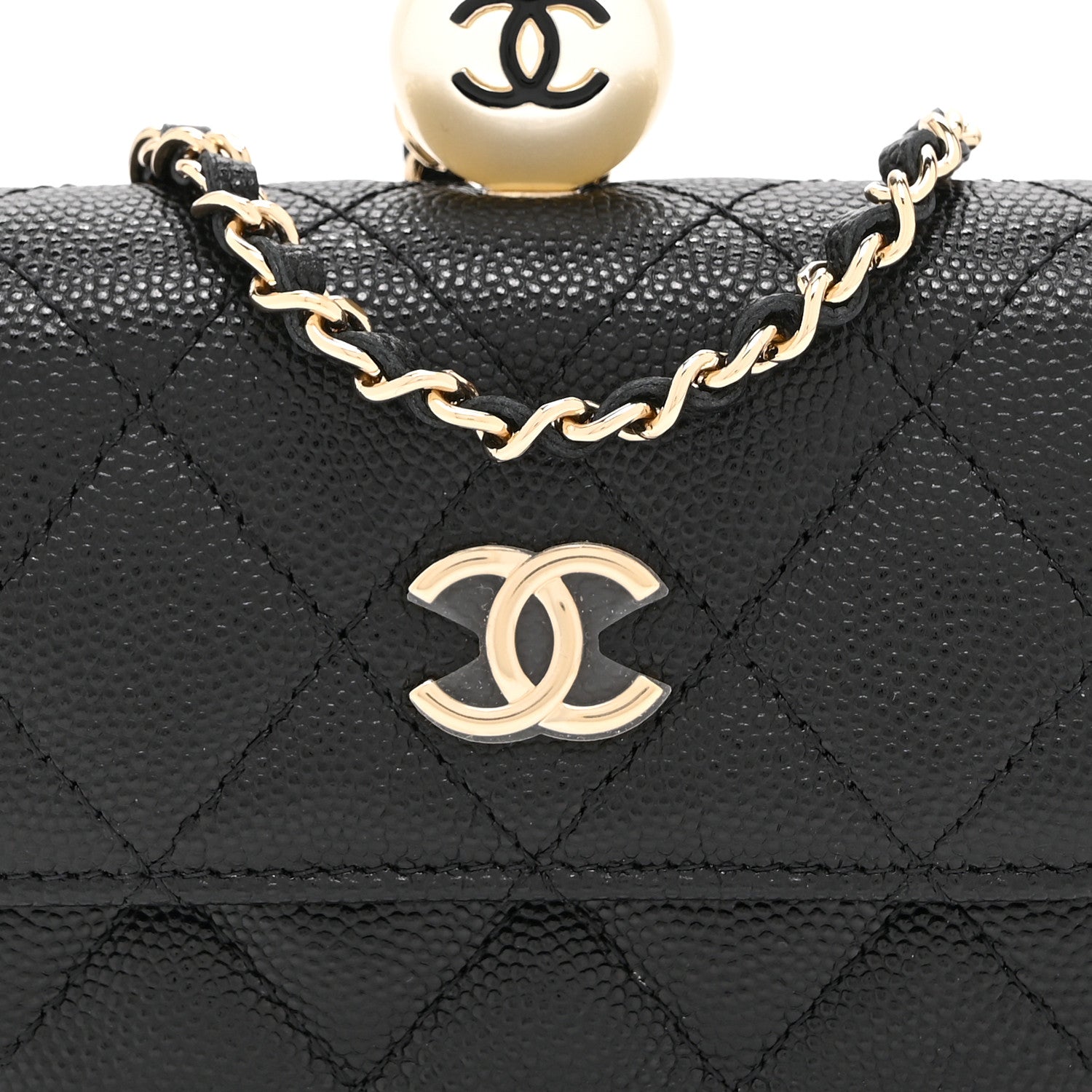 Chanel Caviar Quilted Mini Pearl On Top Coin Purse With Chain Black 9 of 11