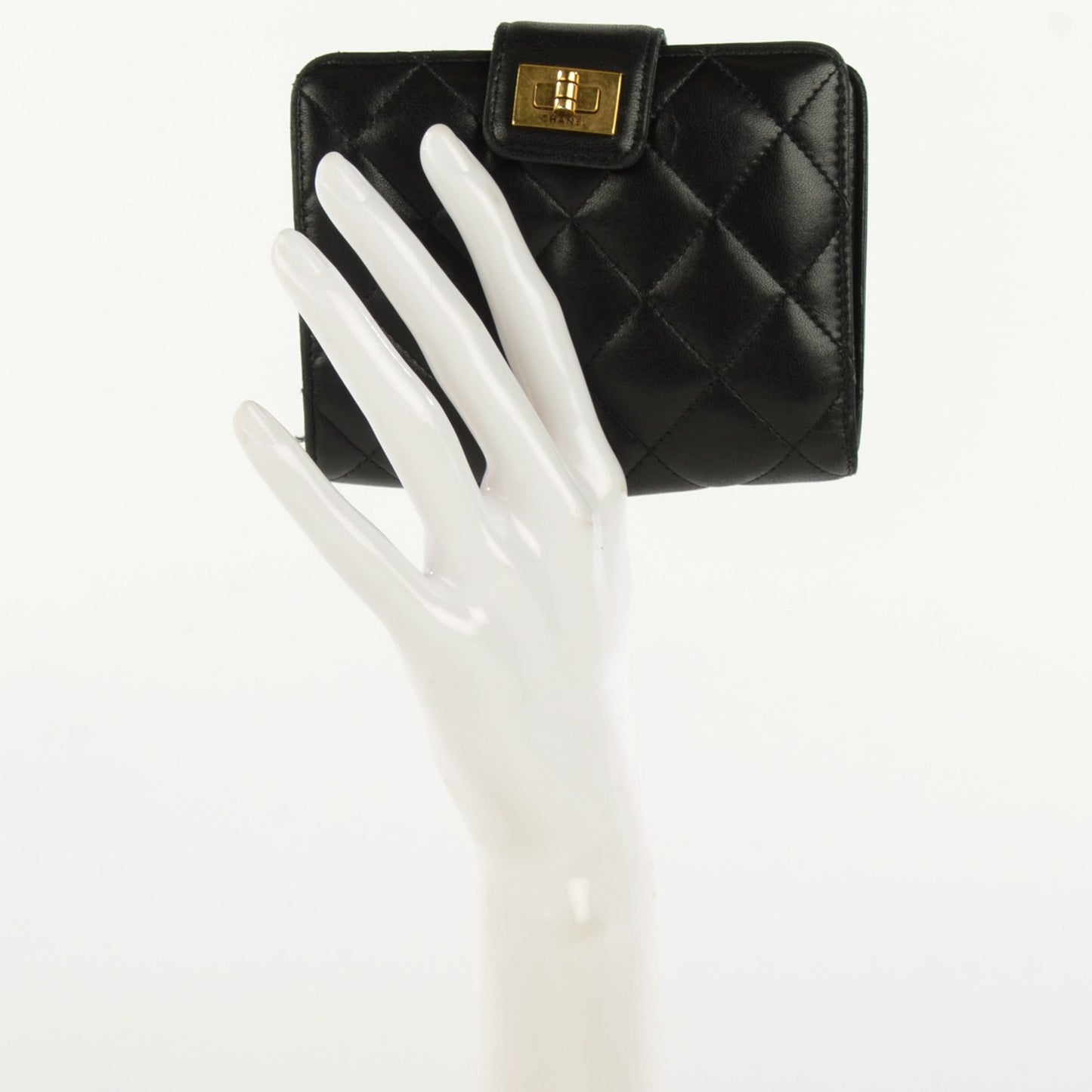 Lambskin Quilted Mademoiselle Compact Wallet Black