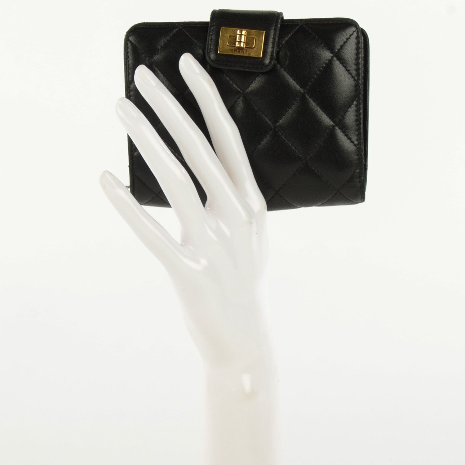 Chanel Lambskin Quilted Mademoiselle Compact Wallet Black 2 of 9