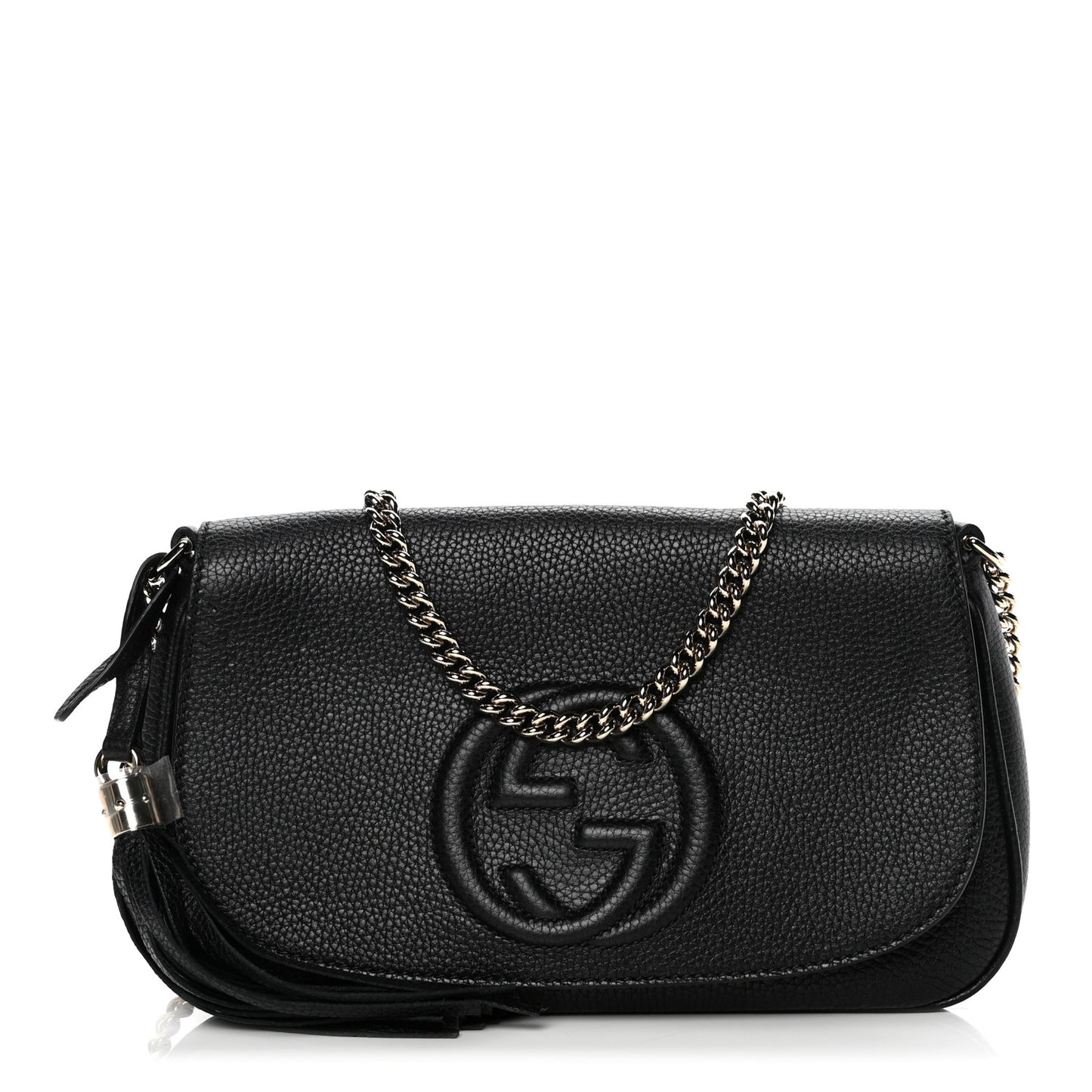 Pebbled Calfskin Medium Soho Flap Crossbody Black