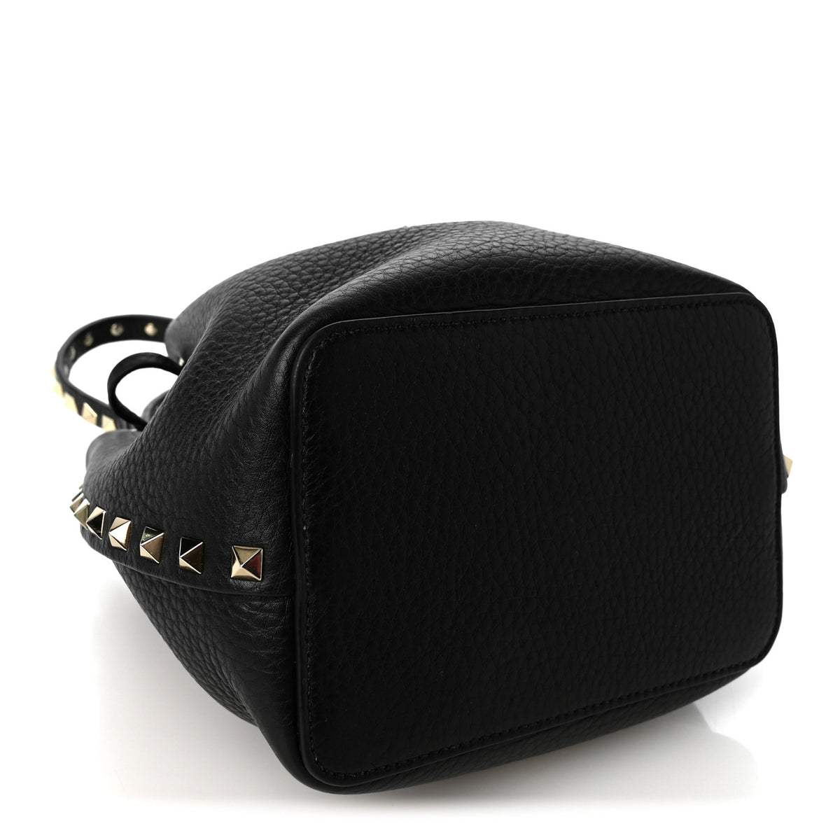 Grained Calfskin Rockstud Bucket Bag Black