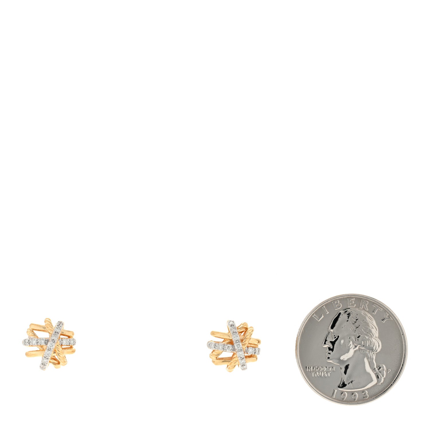 David Yurman 18K Yellow Gold Diamond 11mm Crossover Stud Earrings 2 of 4