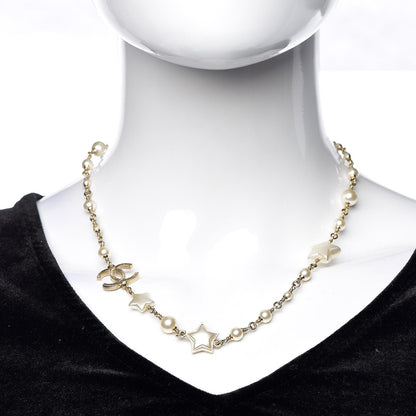 Chanel Metal Resin Pearl Star CC Necklace Gold 2 of 5