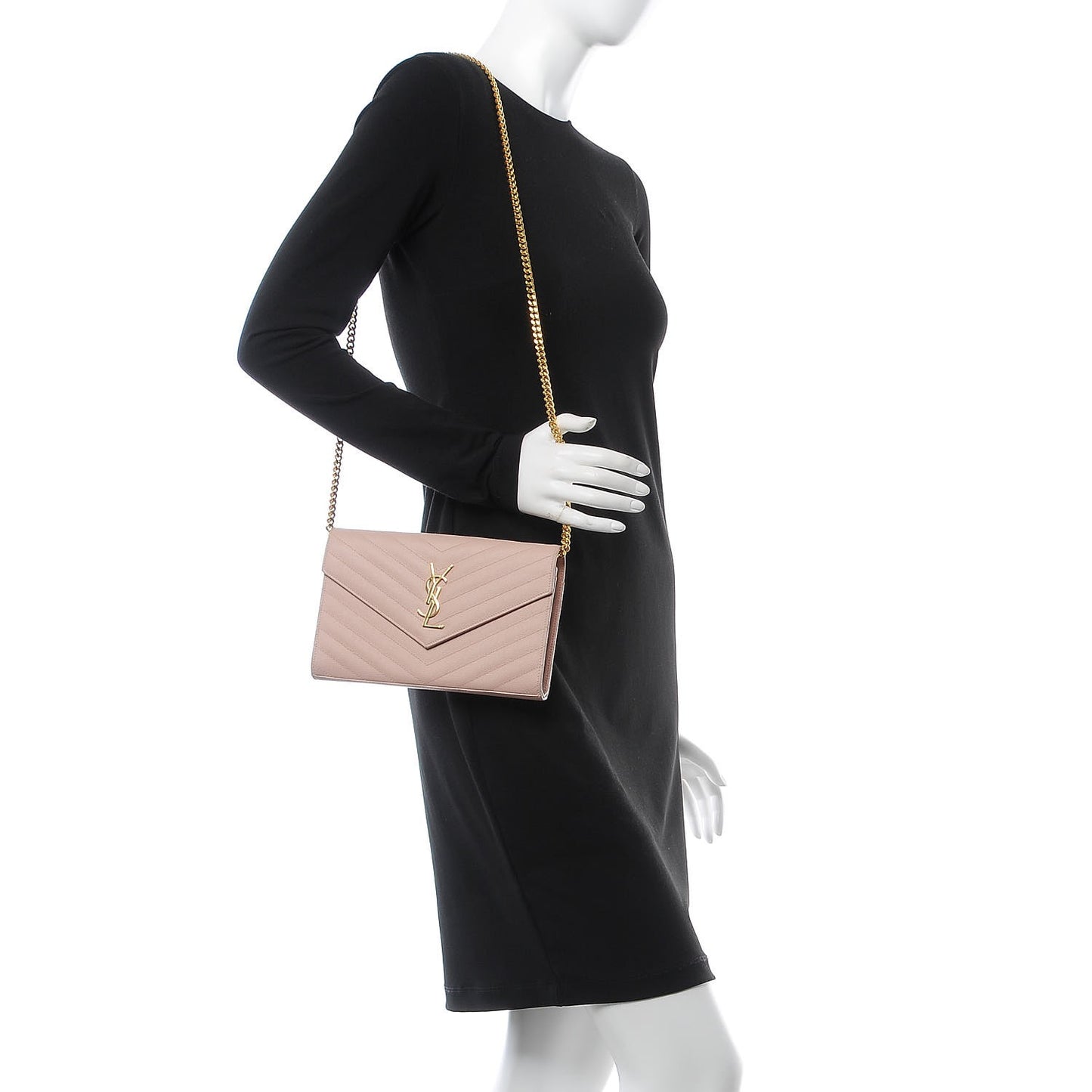 Grain De Poudre Matelasse Chevron Monogram Chain Wallet Pale Pink