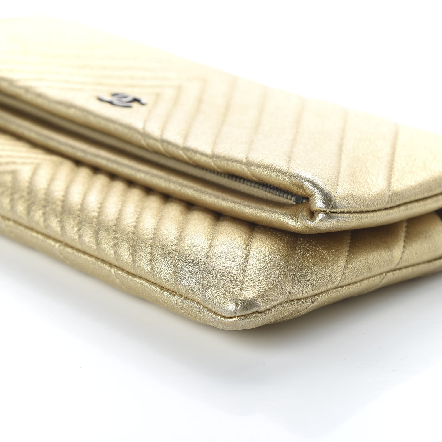 Chanel Metallic Calfskin Chevron Quilted CC Beauty Clutch Gold 7 of 10