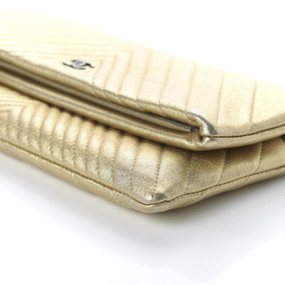 Chanel Metallic Calfskin Chevron Quilted CC Beauty Clutch Gold 7 of 10