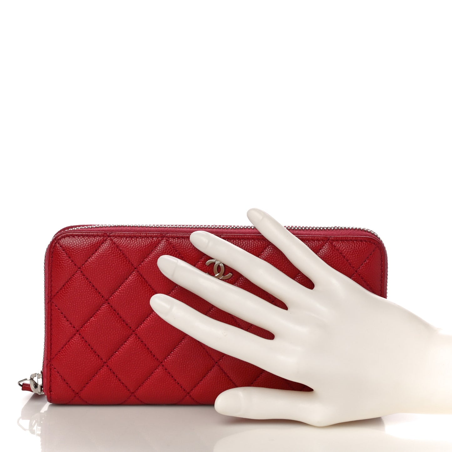Caviar Quilted Large Gusset Zip Around Wallet Red