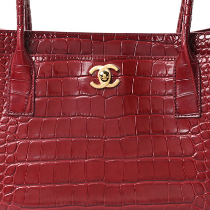 Chanel Calfskin Crocodile Embossed Archetype Small Shopping Tote Burgundy 7 of 9