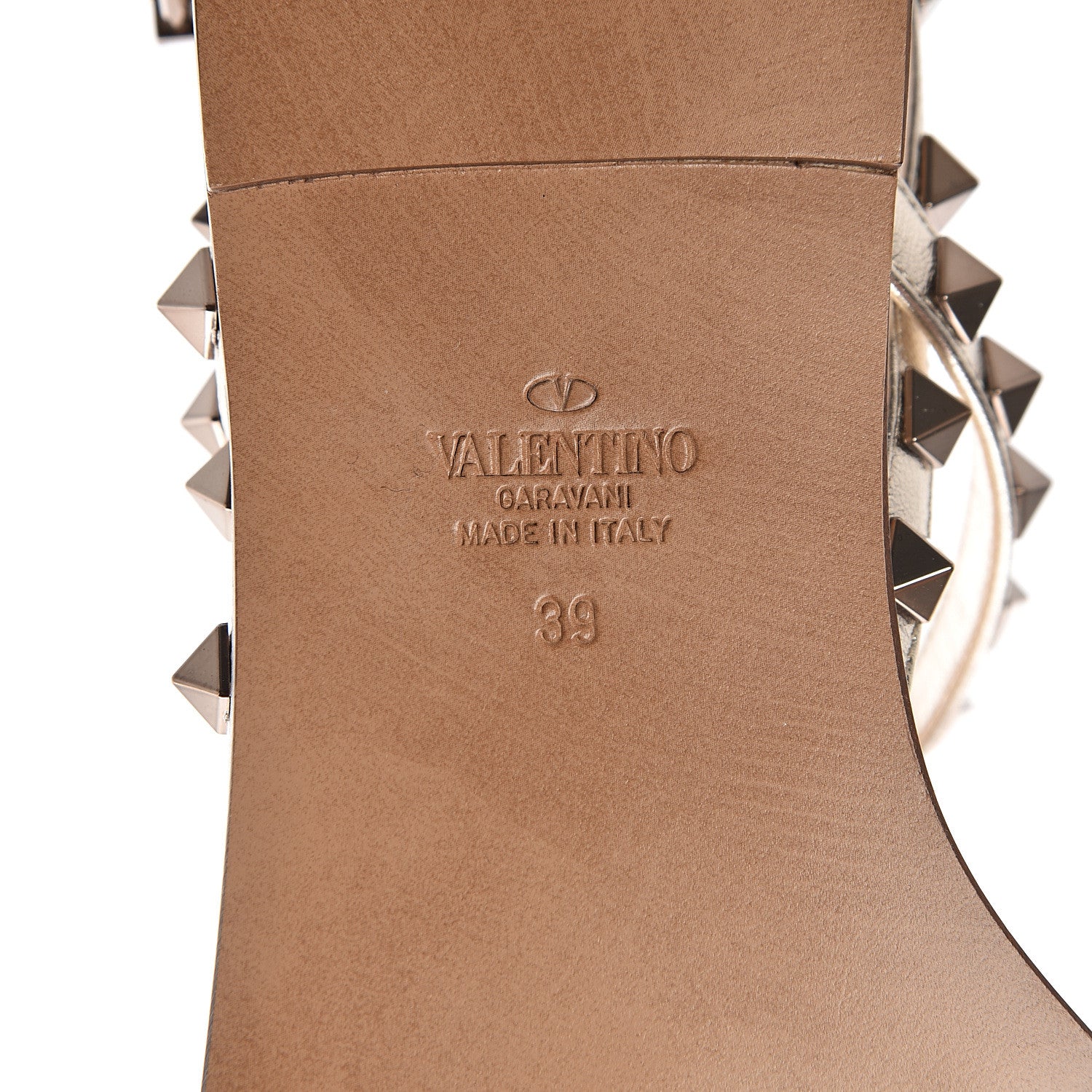Valentino Garavani Metallic Nappa Rockstud Slingback Flat Thong Sandals 39 Skin 6 of 7