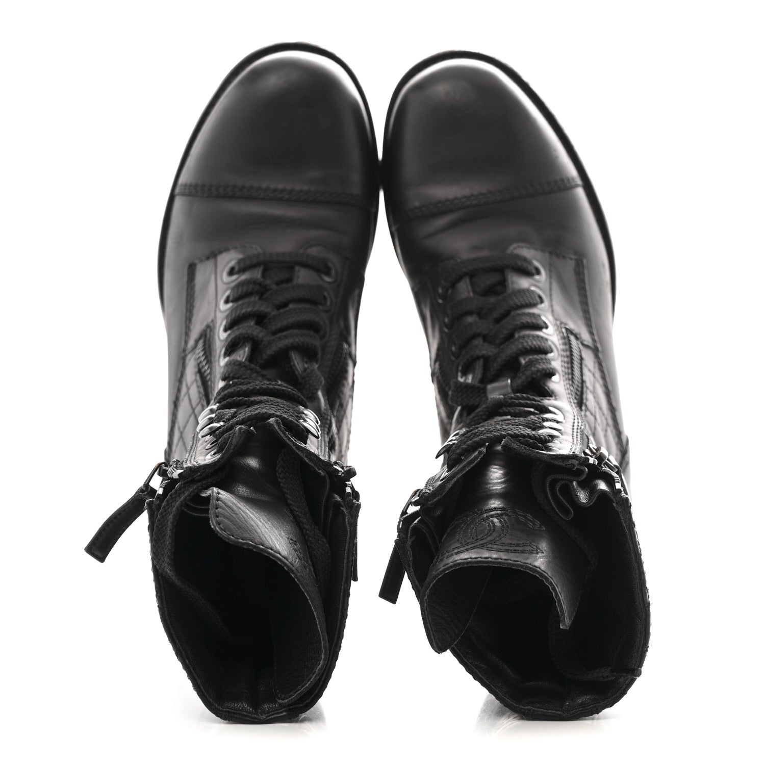 Chanel Calfskin Quilted Lace Up Combat Boots  38 Black 2 of 12