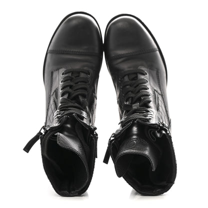 Chanel Calfskin Quilted Lace Up Combat Boots  38 Black 2 of 12