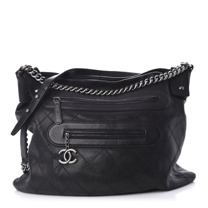 Chanel Calfskin Stitched Double Zip Hobo Black 1 of 12