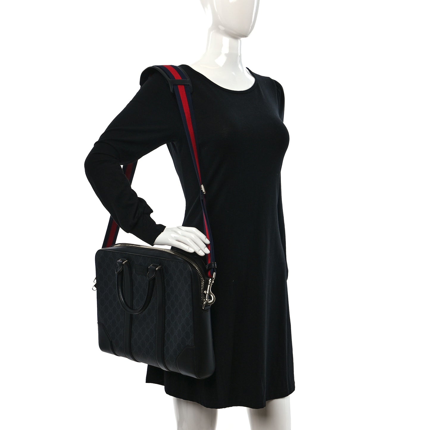 GG Supreme Monogram Appia Calfskin Web Briefcase Black