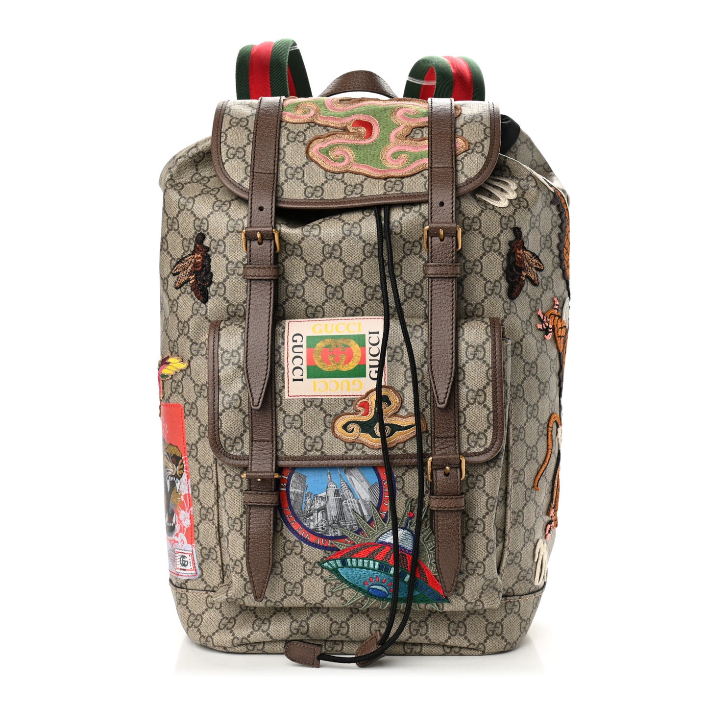 Soft GG Supreme Monogram Courrier Web Double Buckle Backpack Beige New Acero