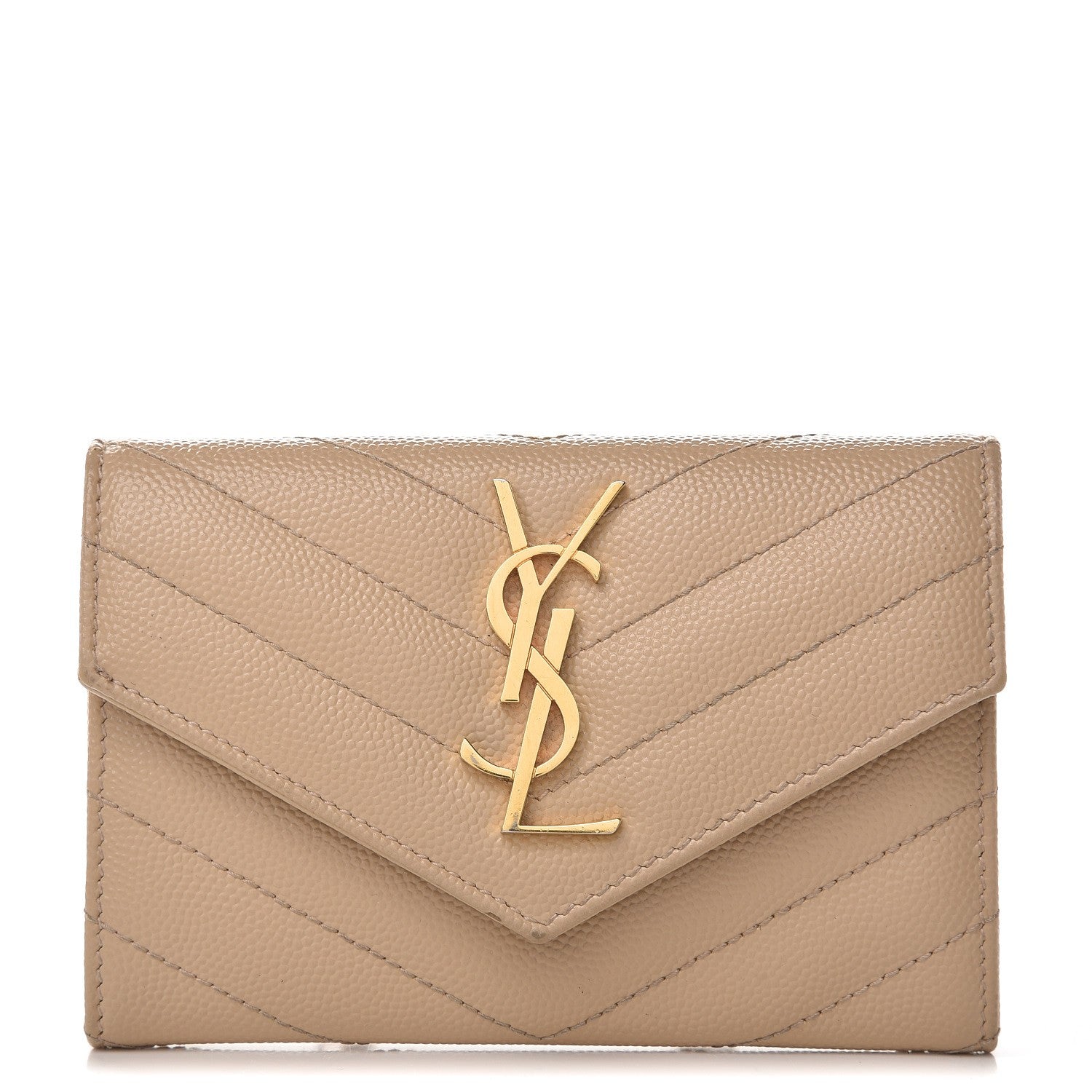 Saint Laurent Grain De Poudre Matelasse Chevron Small Monogram Envelope Wallet Nude Powder 1 of 11