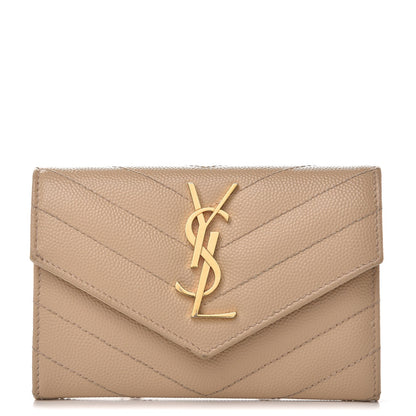 Saint Laurent Grain De Poudre Matelasse Chevron Small Monogram Envelope Wallet Nude Powder 1 of 11