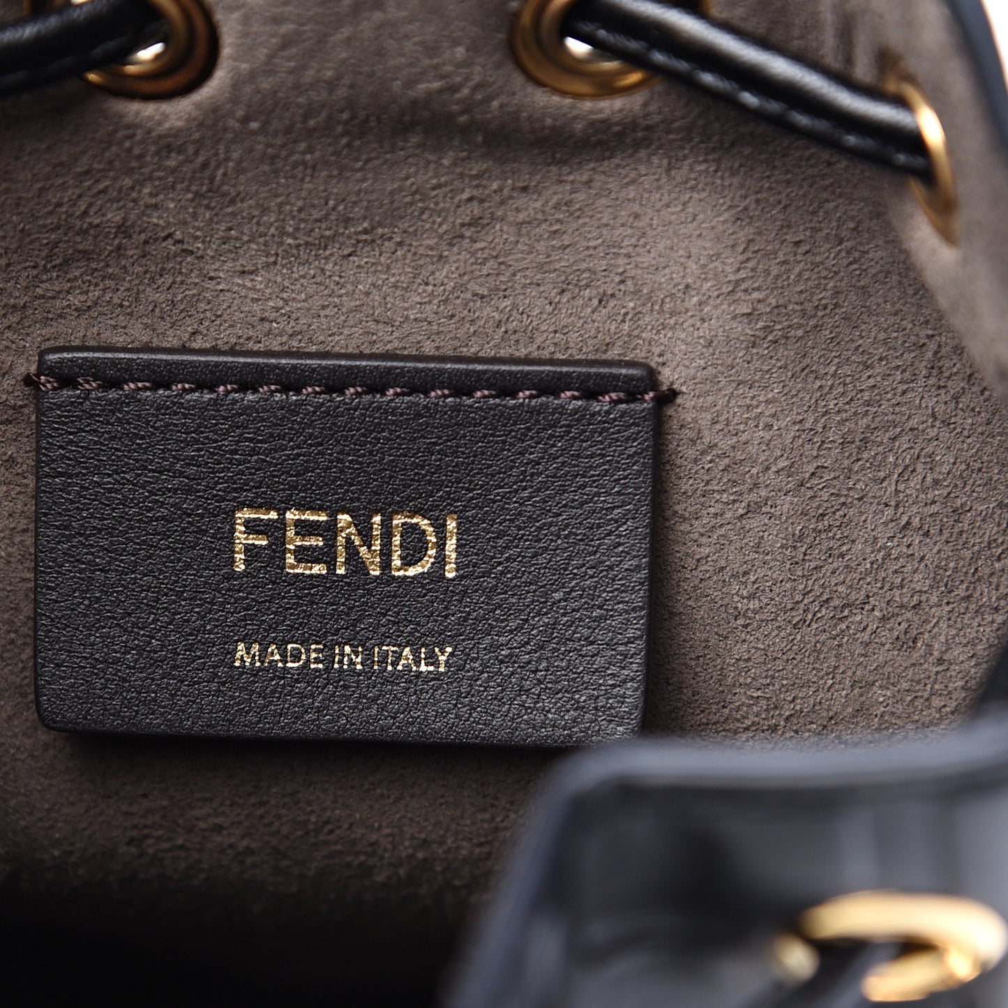 Vitello Liberty F is Fendi FF 1974 Embossed Mini Mon Tresor Bucket Bag Black