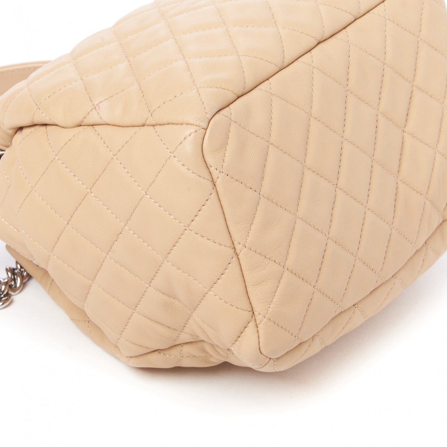 Lambskin Quilted Small CC Chain Bucket Bag Beige