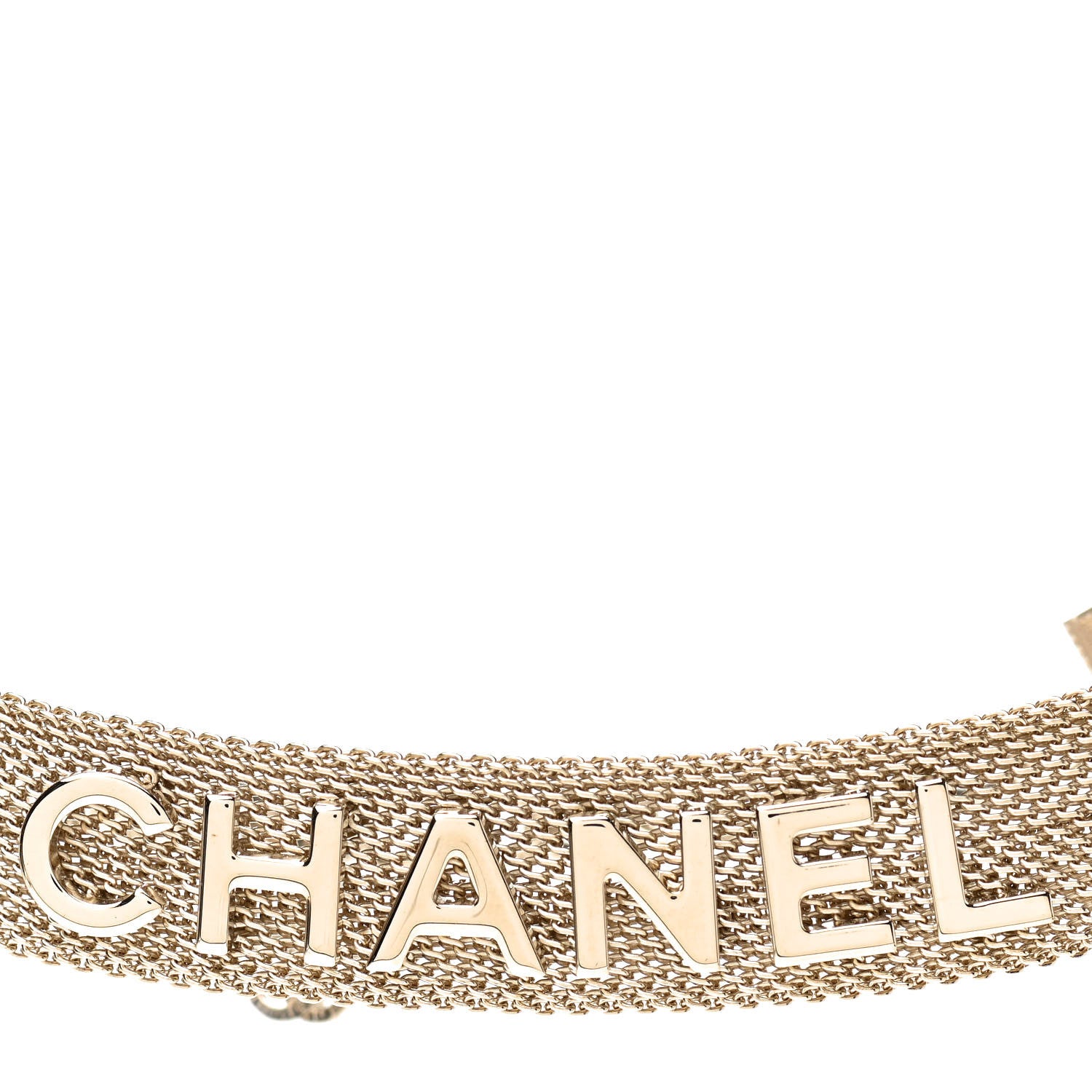 Chanel Mesh Ribbon Choker Necklace Gold 3 of 4