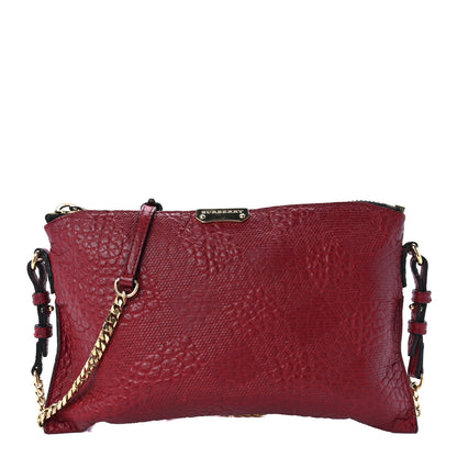 Burberry Signature Grain Calfskin Check Embossed Peyton Crossbody Clutch Bag Military Red 1 of 11