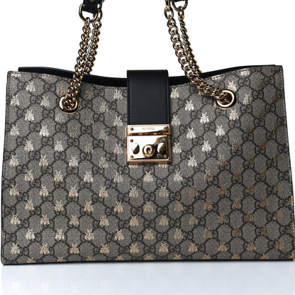Gucci GG Supreme Monogram Bees Medium Padlock Tote Beige Oro Black 9 of 16