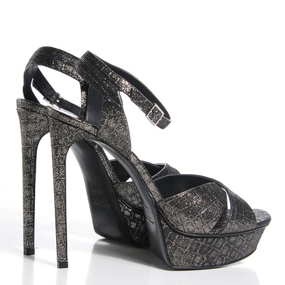 Saint Laurent Metallic Calfskin Crocodile Embossed Tribute 105 Platform Sandals 40 Anthracite 4 of 6