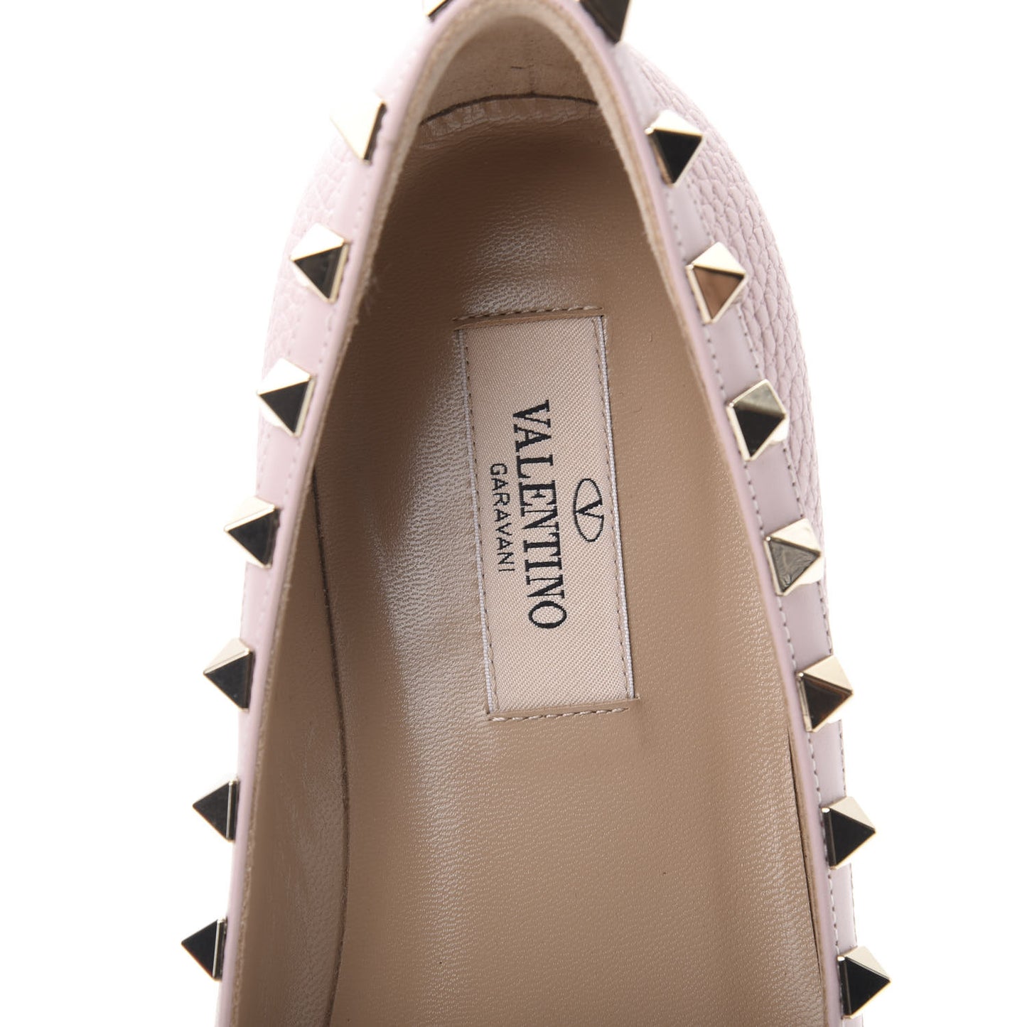 Pebbled Calfskin Rockstud Ballerina Flats 36.5 Water Rose