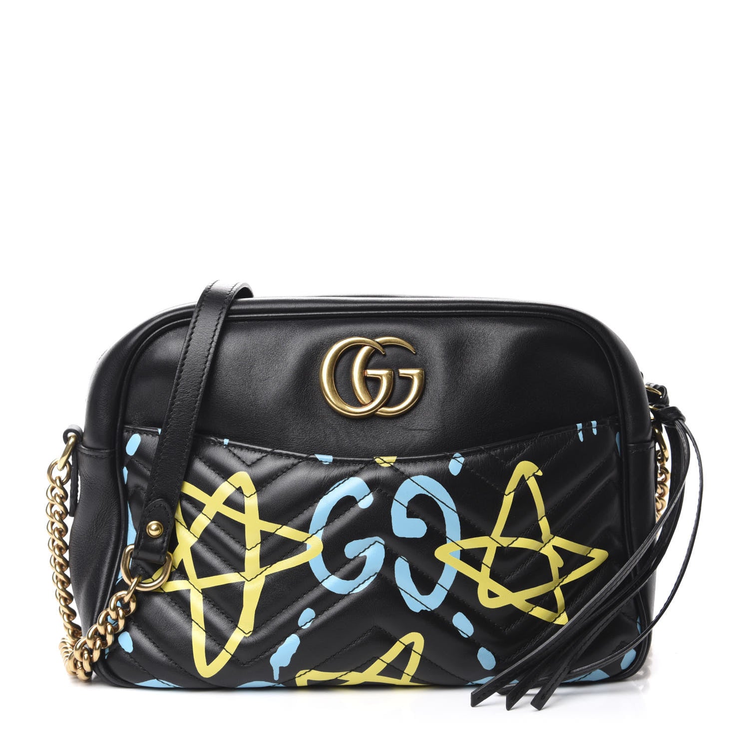 Gucci Calfskin Matelasse GucciGhost Medium GG Marmont Chain Shoulder Bag Black New Acquamarine 1 of 11