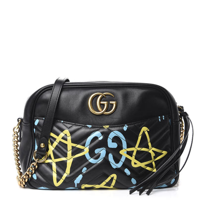 Gucci Calfskin Matelasse GucciGhost Medium GG Marmont Chain Shoulder Bag Black New Acquamarine 1 of 11