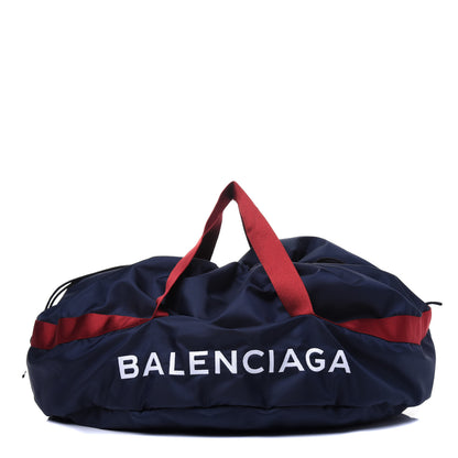 Balenciaga Textured Sport Nylon Logo Embroidered M Wheel Gym Bag Bleu Navy Rouge 1 of 10