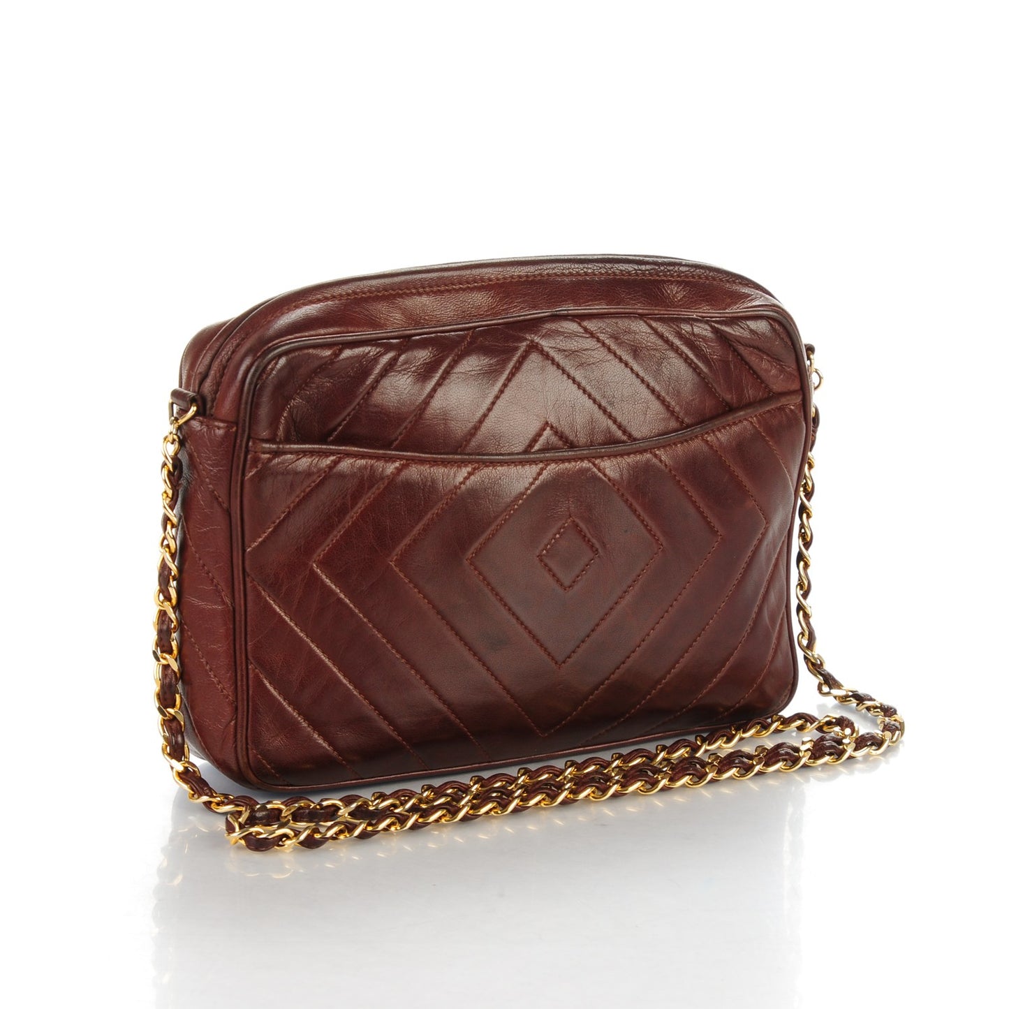 Lambskin Chevron Tassel Camera Case Brown