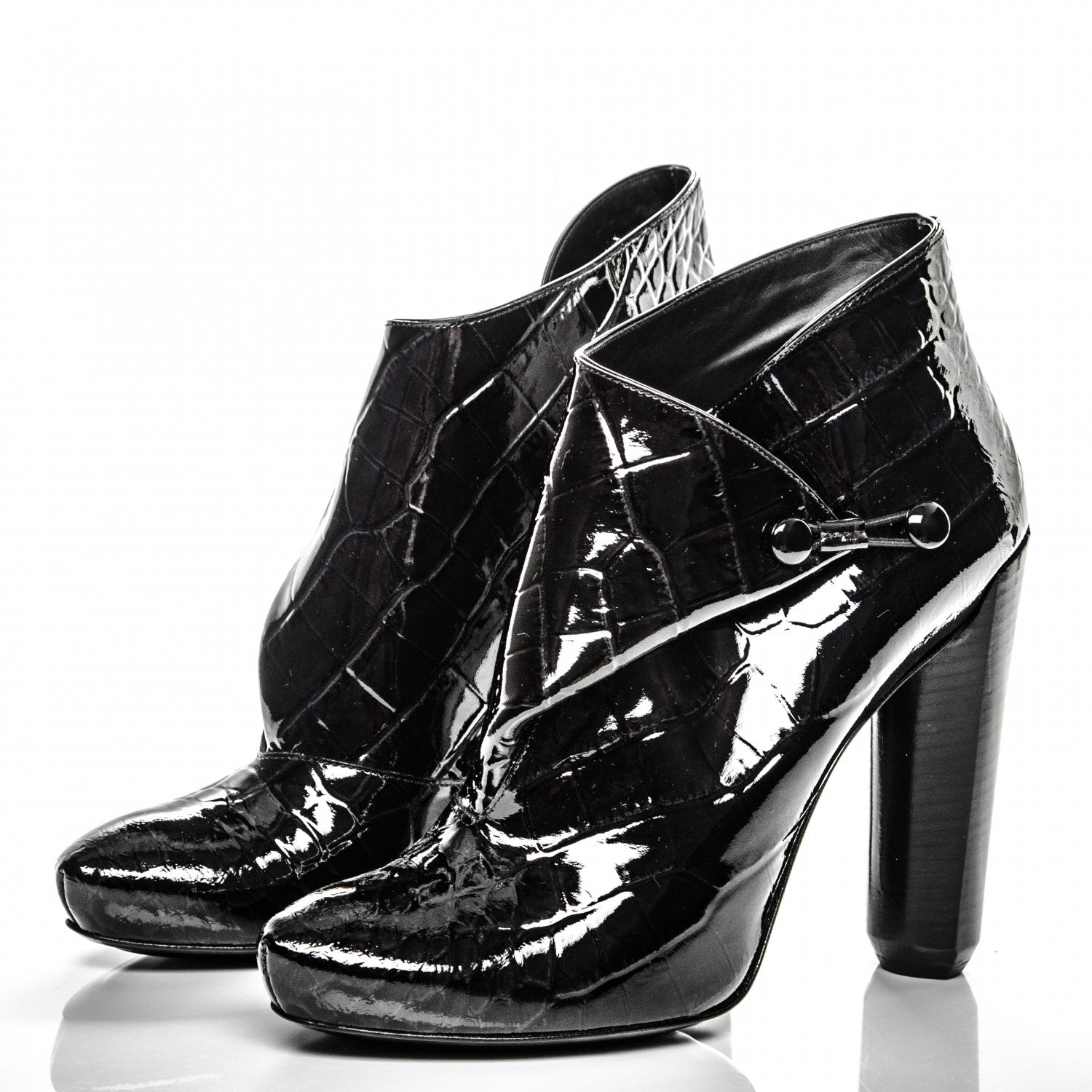 Louis Vuitton Patent Calfskin Crocodile Embossed Delft Cornelia Ankle Boots 38.5 Black 3 of 6