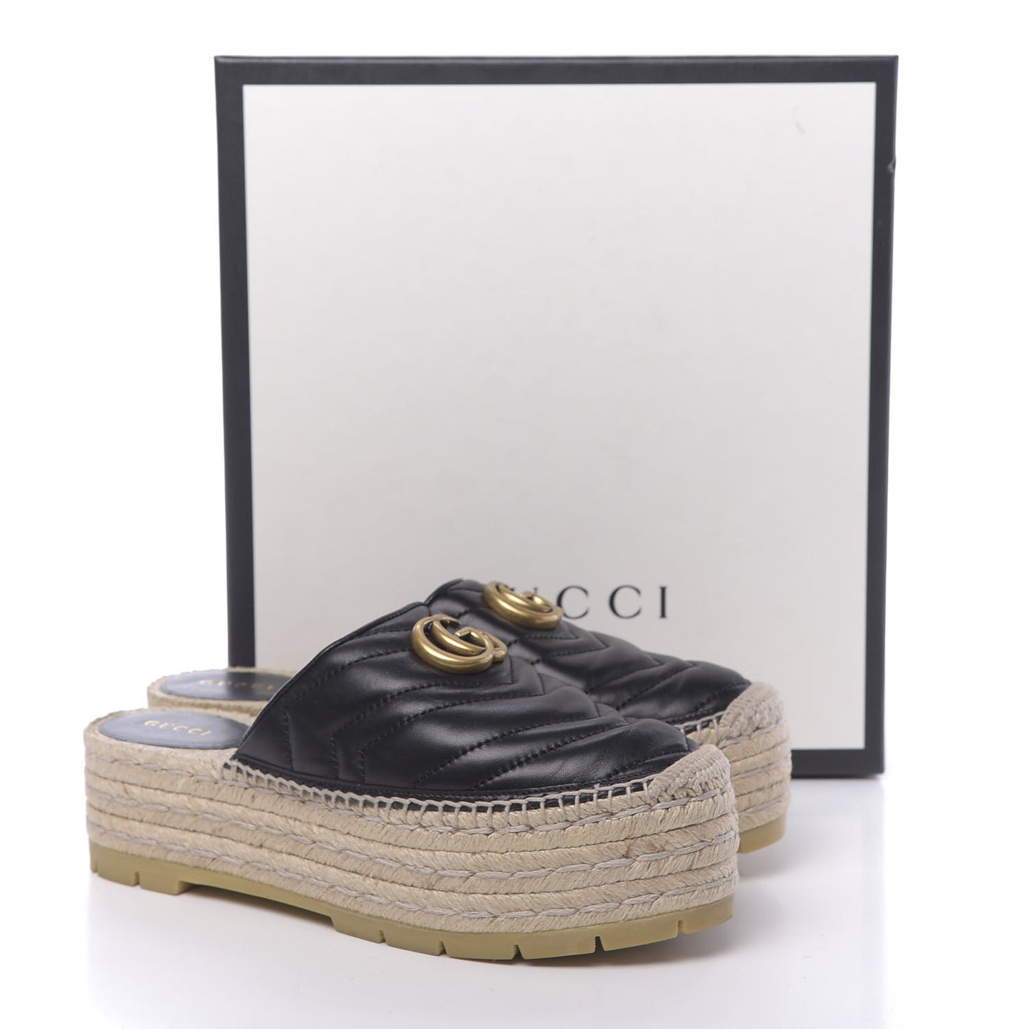 Nappa Matelasse GG Marmont Platform Espadrille Slippers 38 Black