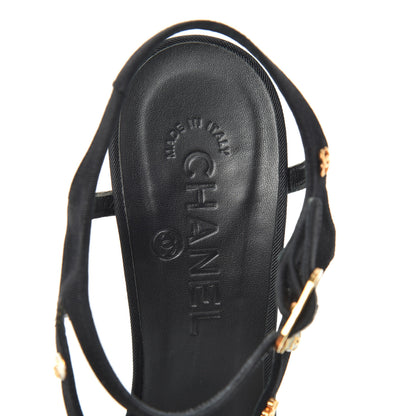 Chanel Grosgrain Charms Sandals 37.5 Black 5 of 7