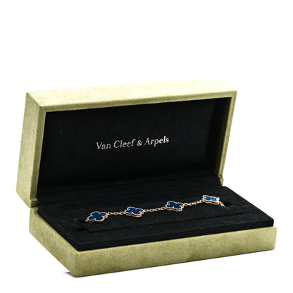 Van Cleef & Arpels 18K Yellow Gold Blue Agate 5 Motifs Vintage Alhambra Bracelet 5 of 5