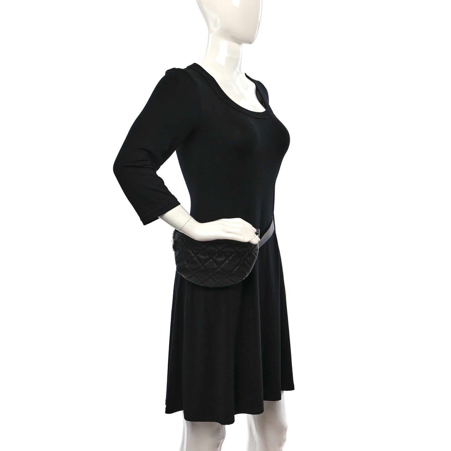 Grained Calfskin Quilted Waist Belt Bag Black