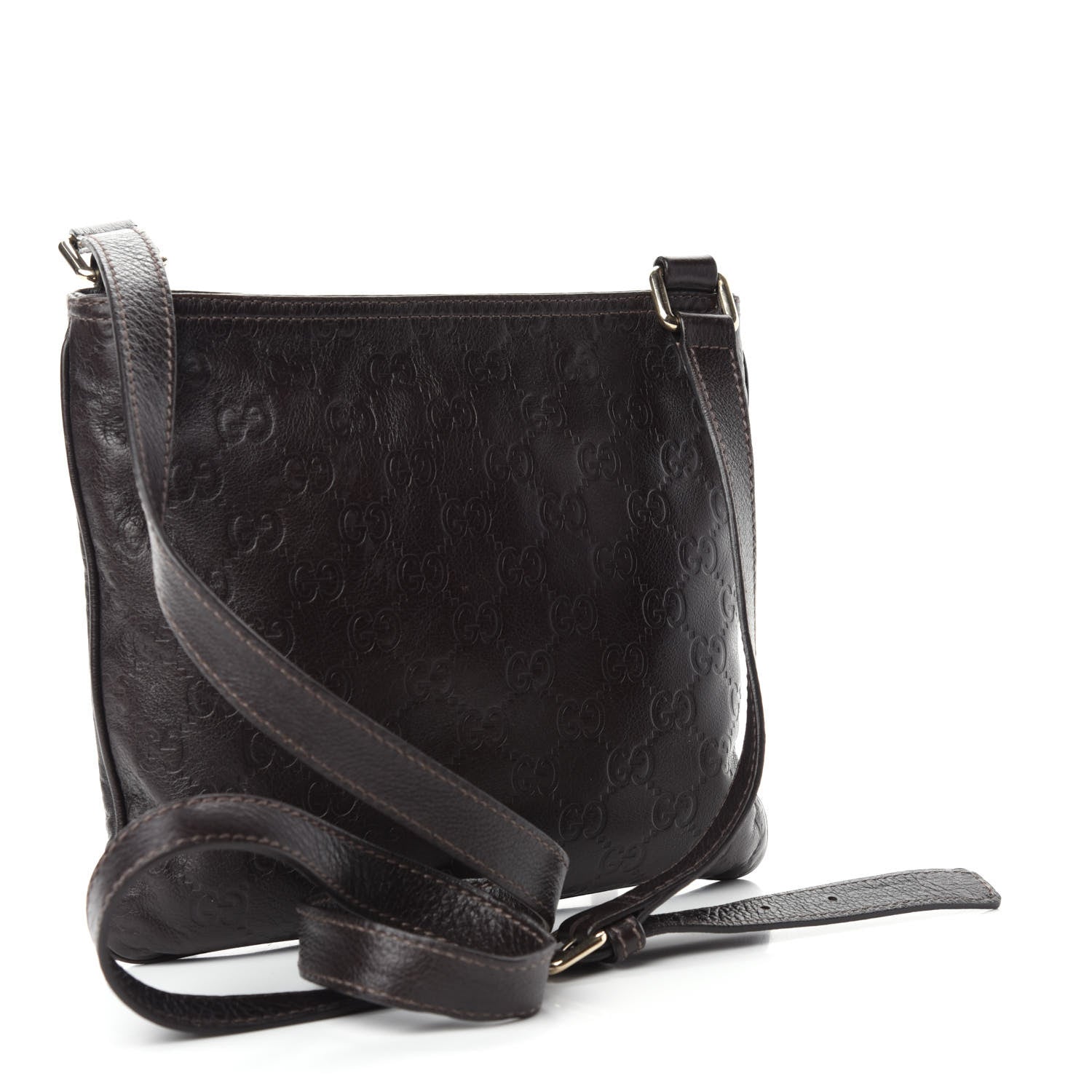 Gucci Guccissima Small Flat Messenger Bag Dark Brown 3 of 10