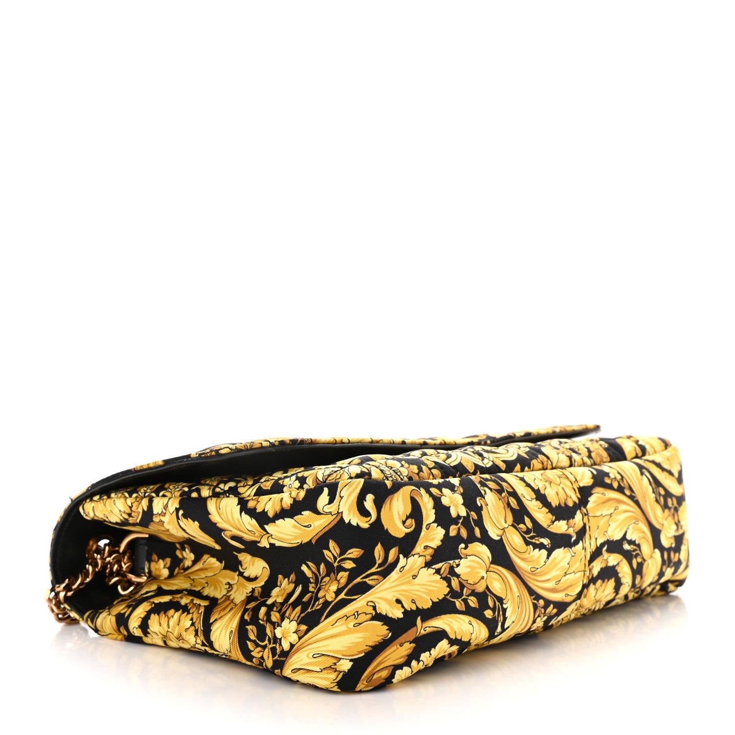 Versace Silk Barocco Printed Quilted Virtus V Chain Flap Shoulder Bag Black Gold 4 of 9