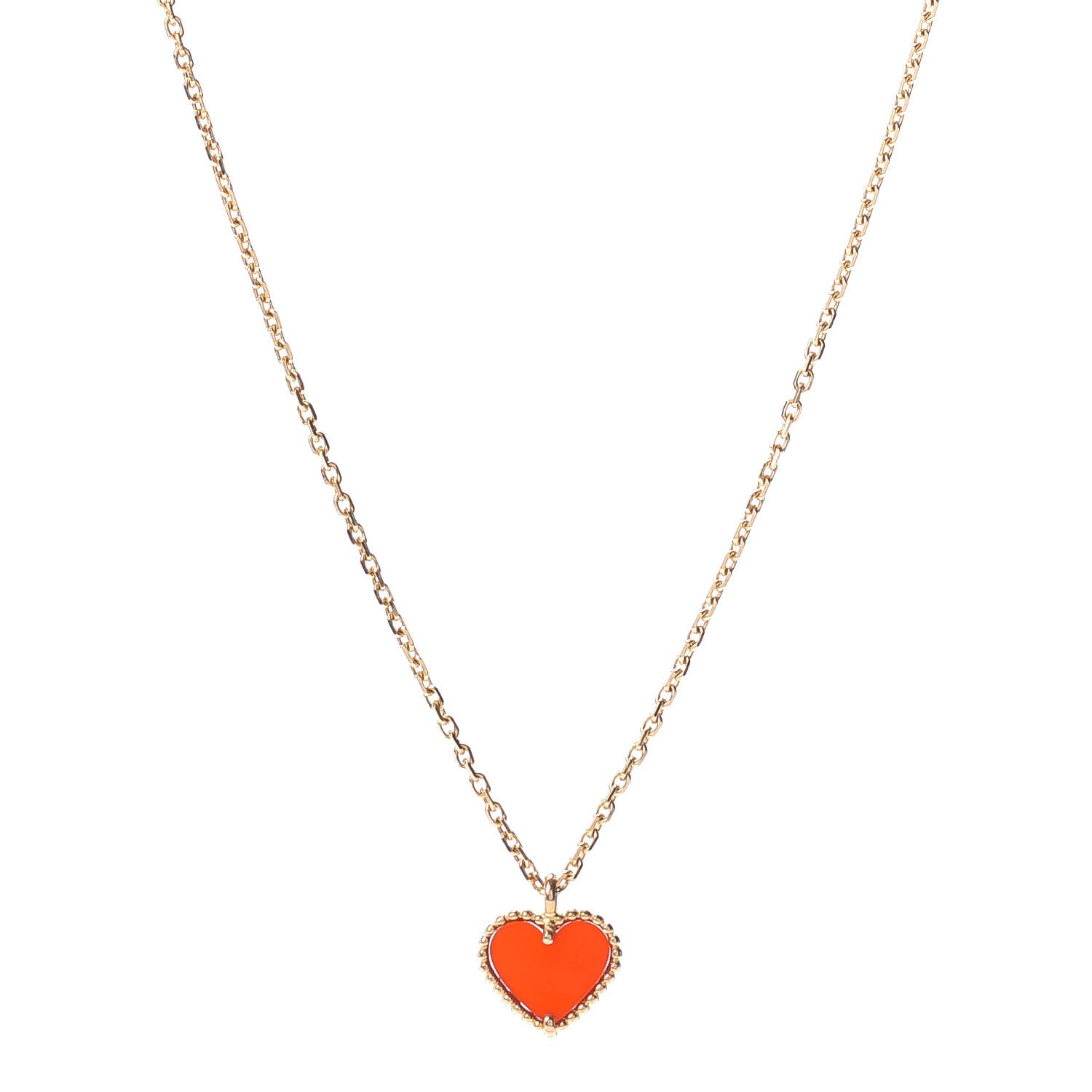 Van Cleef & Arpels 18K Yellow Gold Carnelian Sweet Alhambra Heart Pendant Necklace 1 of 5