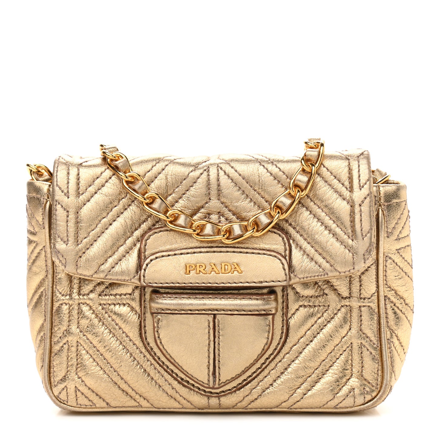 Metallic Nappa Quilted Crossbody Bag Gold
