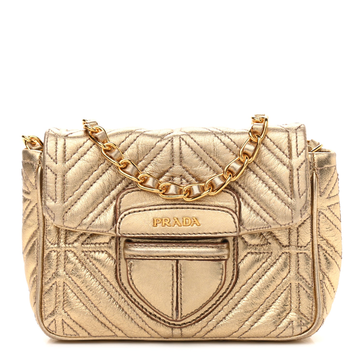 Prada Metallic Nappa Quilted Crossbody Bag Gold 1 of 11