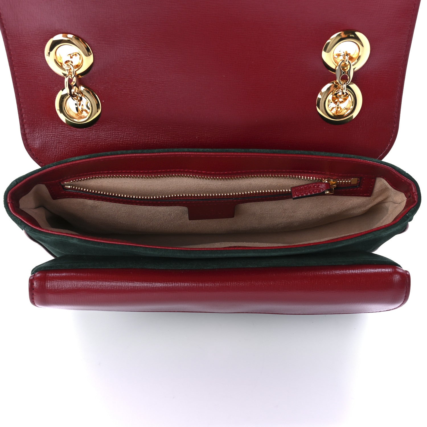 Gucci Suede Azalea Calfskin Small Marina Chain Shoulder Bag Green Red 4 of 11