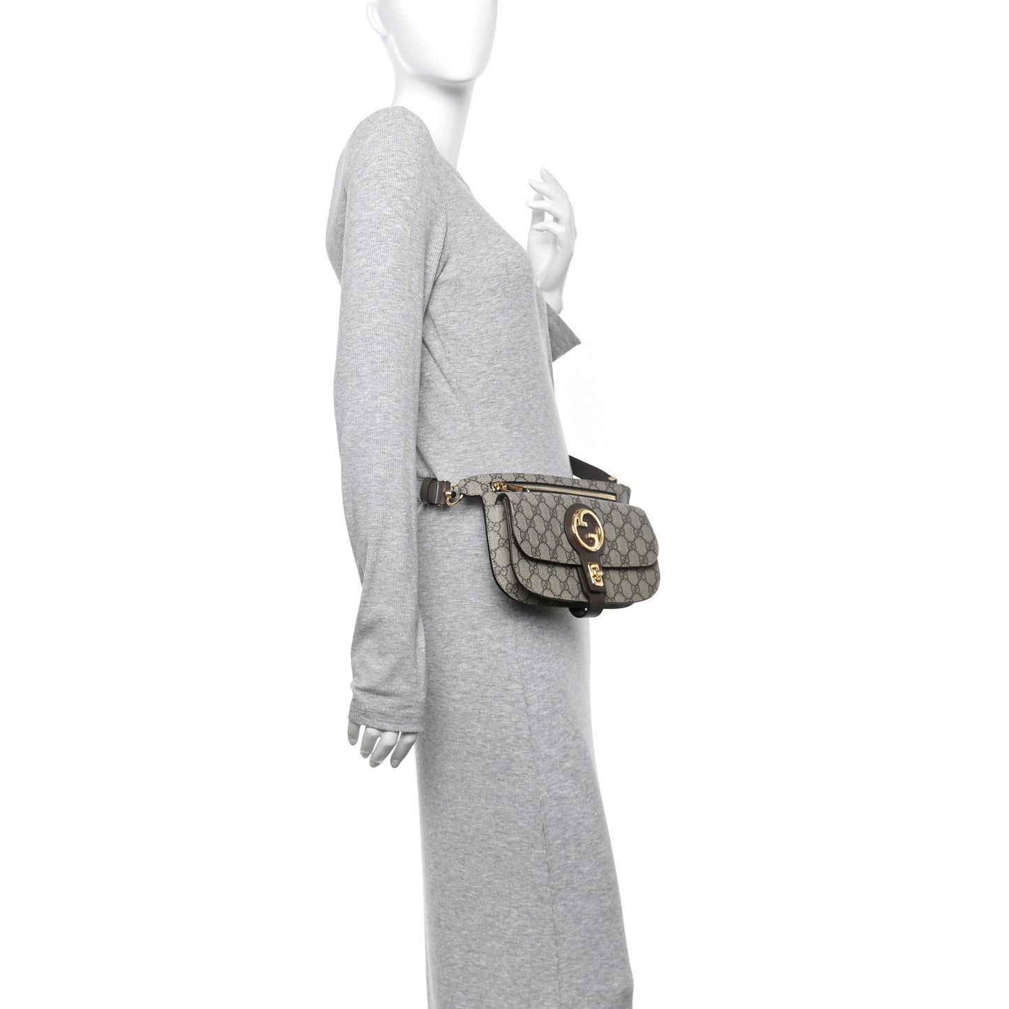 GG Supreme Monogram Textured Dollar Calfskin Blondie Belt Bag Beige Ebony New Acero