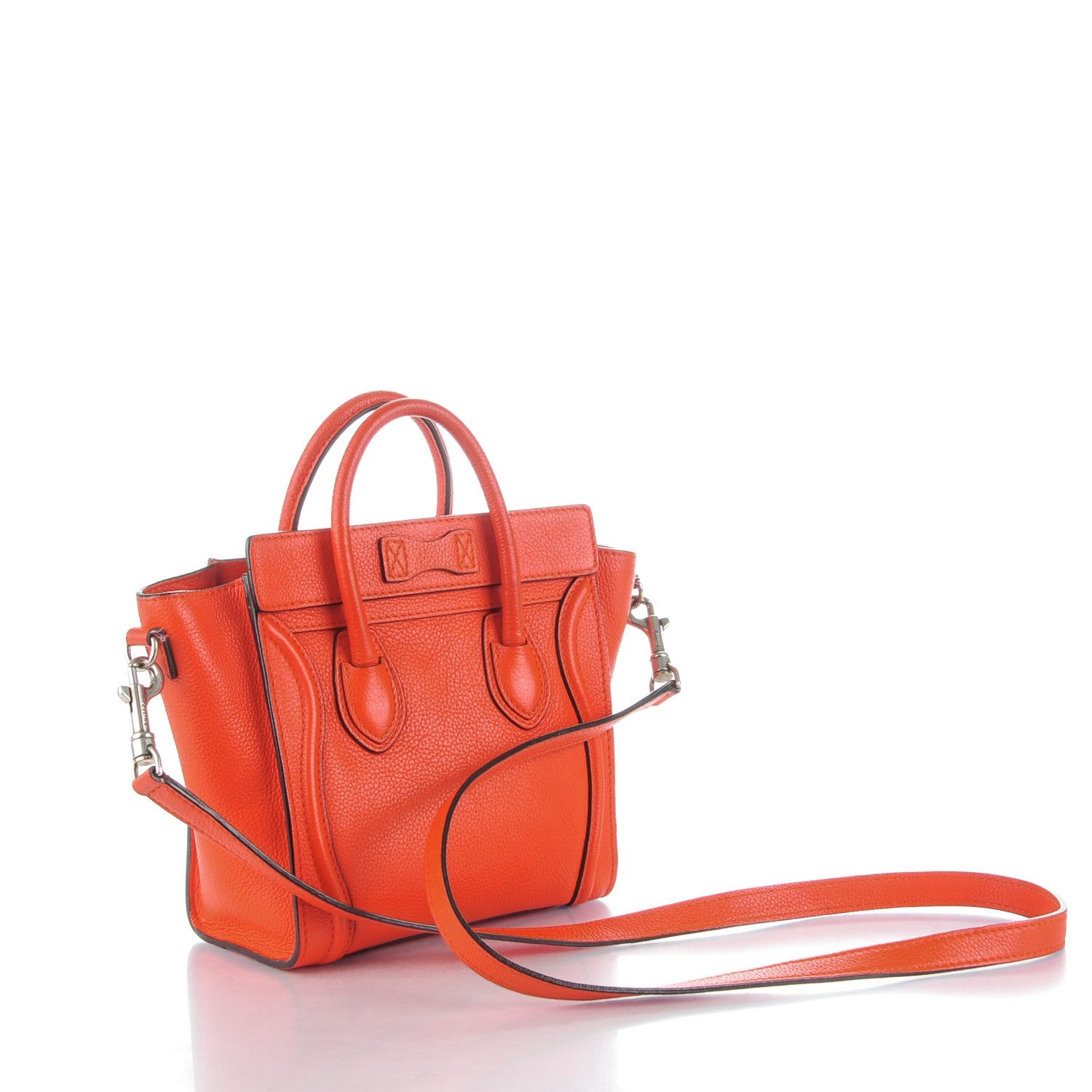 Celine Drummed Calfskin Nano Luggage Vermillion 3 of 8