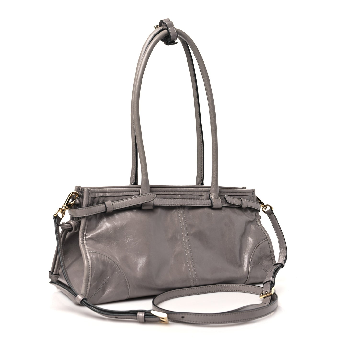 Glossy Calfskin Triangle Medium Bonnie Shoulder Bag Pewter